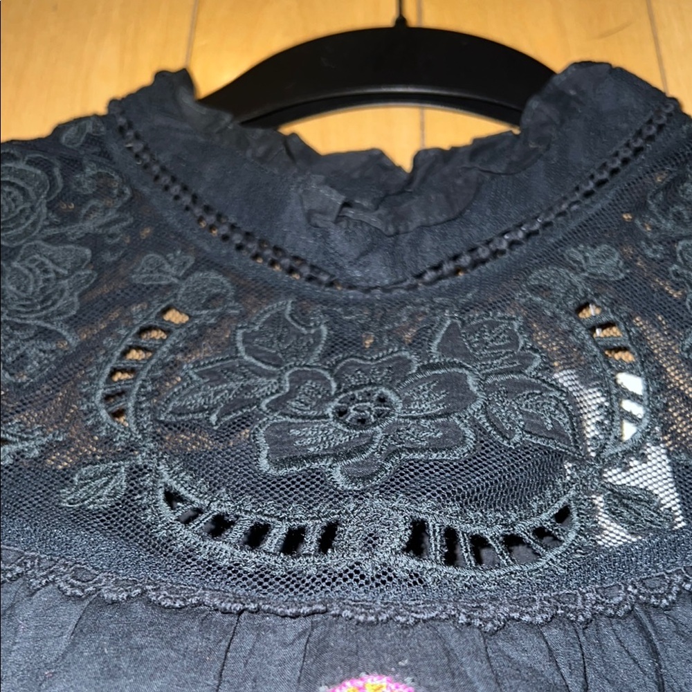 MAEVE by Anthropologie Black Blouse with Embroidery